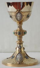 Solid silver gilt antique French Gothic Chalice with Enamels